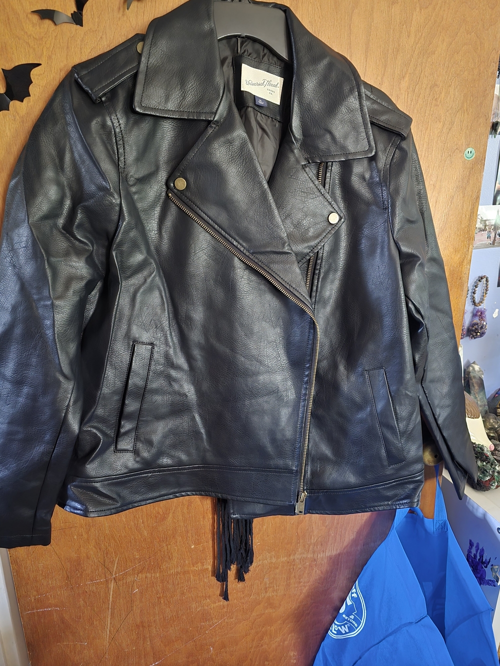 Universal Thread Black Faux Leather Moto Jacket with Fringe